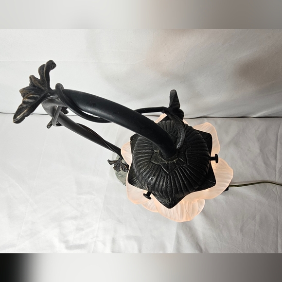 Andrea By Sadek Fairy On Swing Bronze Lamp Glass Flower Shade Marble Stand - Picture 4 of 12